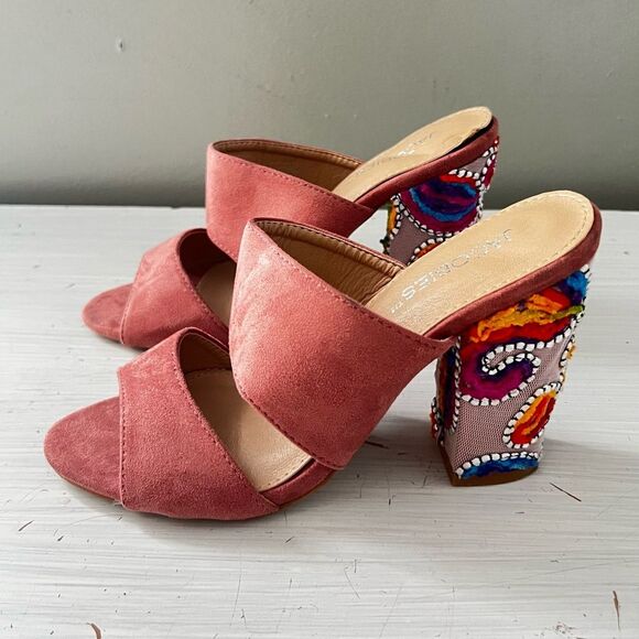 Jacobies Rose Velvet Slip On Heel Sandal Colorful Embroidered Strappy Event - 7 - Picture 9 of 9